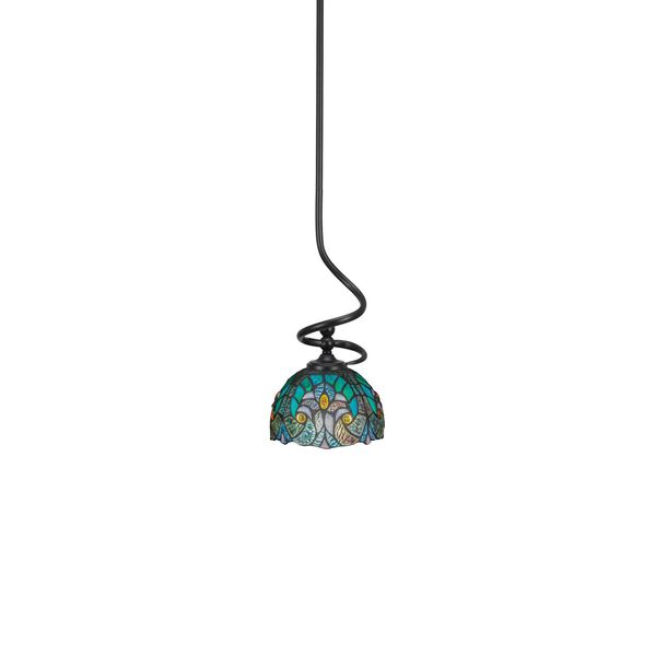 Capri Matte Black One-Light Mini Pendant with Turquoise Cypress Art Glass, image 1