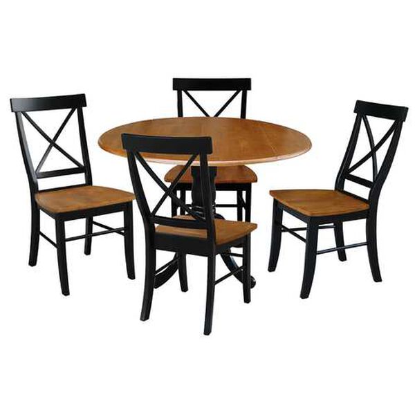 Black and Cherry 42-Inch Dual Drop Leaf Dining Table with X-back Chairs, Five-Piece, image 1