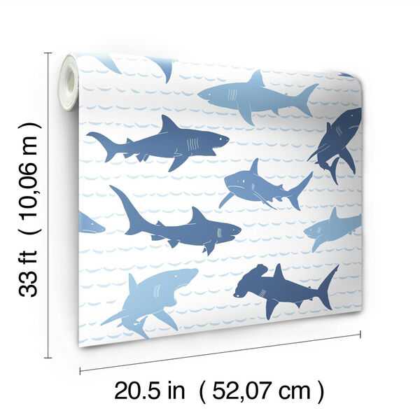 A Perfect World Blues Shark Charades Wallpaper - SAMPLE SWATCH ONLY, image 4