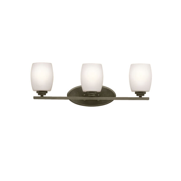 Eileen Olde Bronze Three-Light Bath Sconce with Satin Etched Glass, image 1