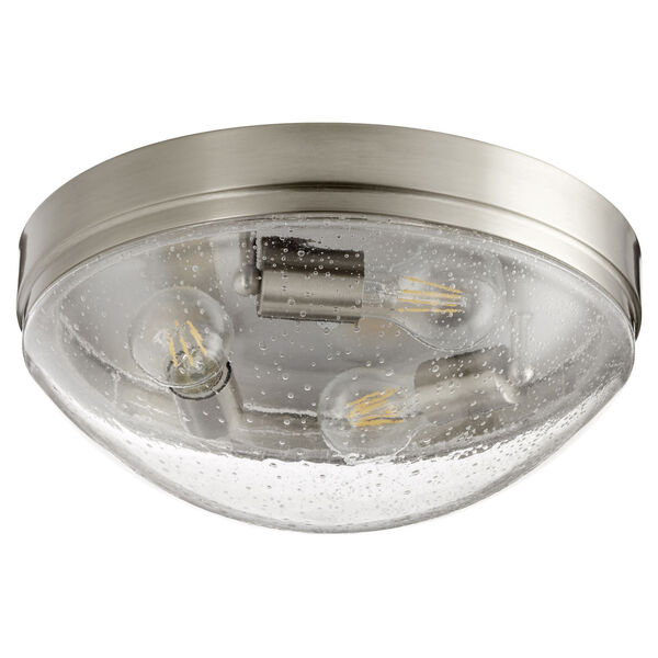 Satin Nickel and Clear Seeded Three-Light Flush Mount, image 1