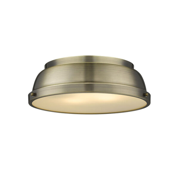 Duncan Aged Brass Two-Light Flush Mount with Aged Brass Shades, image 1