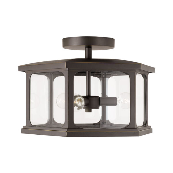 Walton Oiled Bronze Outdoor Three-Light Semi-Flush with Clear Glass, image 3