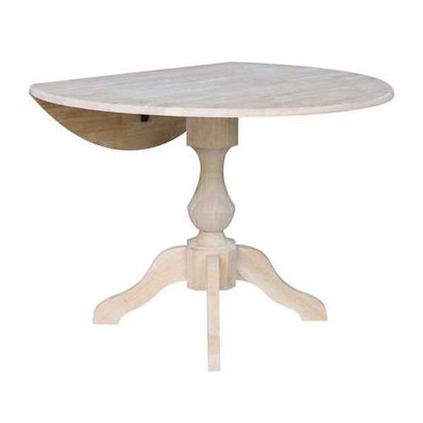 Gray and Beige 30-Inch Round Pedestal Dual Drop Leaf Table, image 3