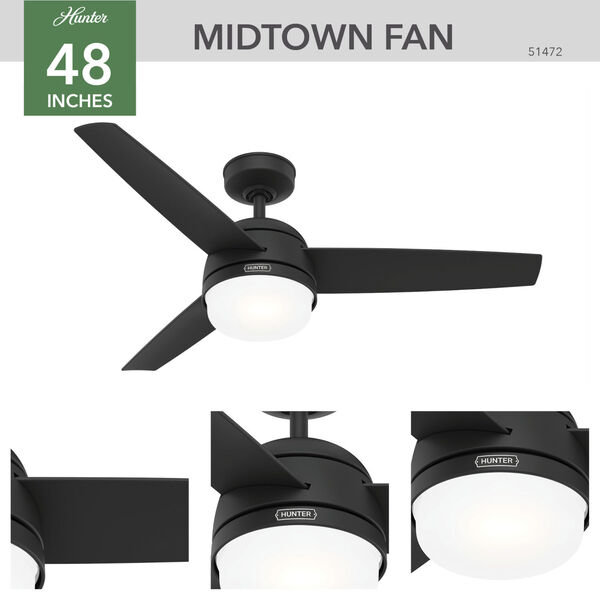 Midtown Matte Black 48-Inch Two-Light LED Ceiling Fan, image 4