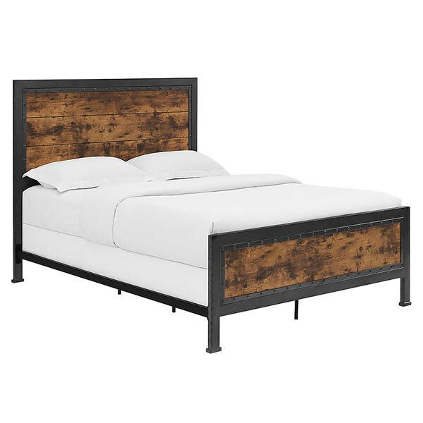 Queen Size Industrial Wood and Metal Bed - Brown, image 2