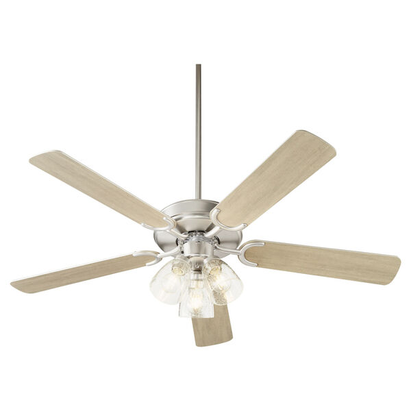 Virtue Satin Nickel Three-Light 52-Inch Ceiling Fan with Clear Seeded Glass, image 3