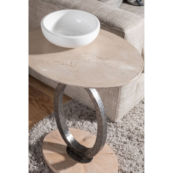 Signature Designs Beige and Antique Silver Clement Oval Spot Table, image 3