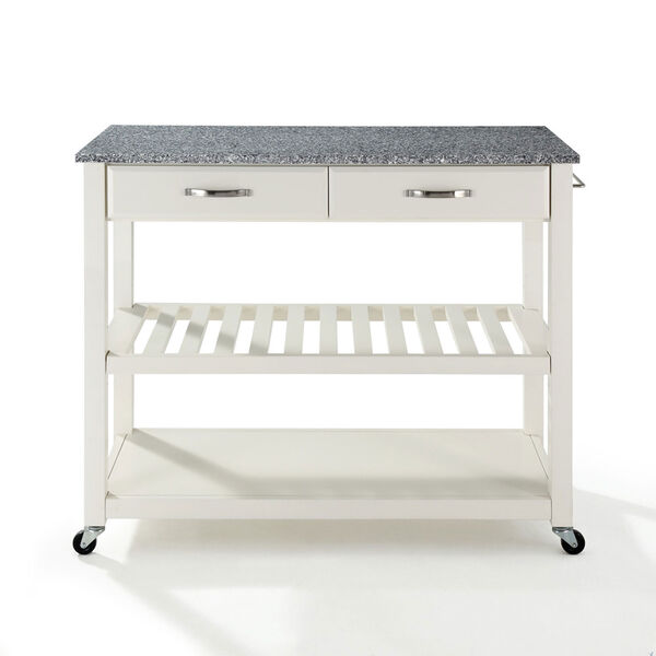 Hayden Solid Granite Top Kitchen Cart/Island With Optional Stool Storage in White Finish, image 3