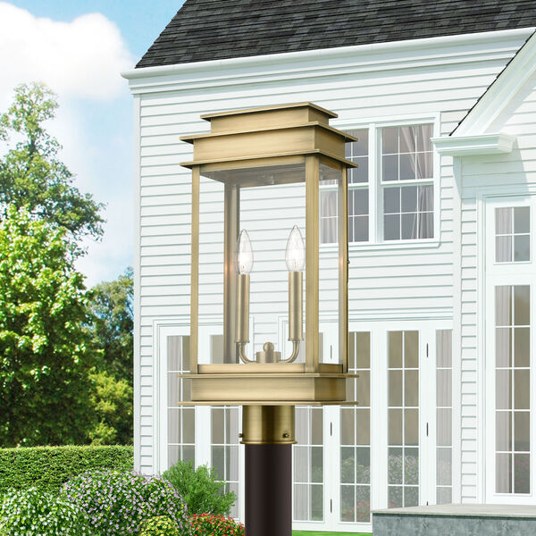 Princeton Antique Brass with Polished Chrome Two-Light Outdoor Large Lantern Post, image 2