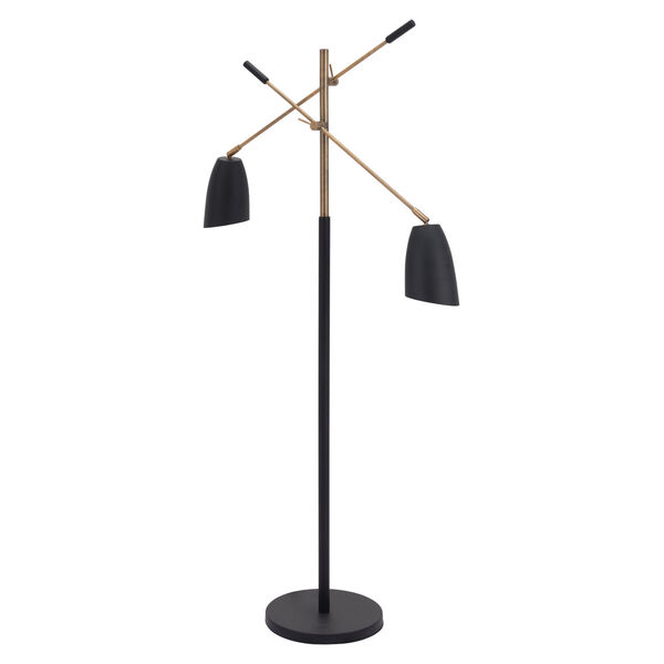 Tanner Matte Black and Brass Two-Light Floor Lamp, image 4