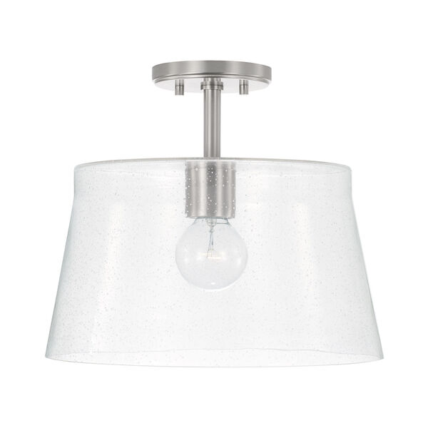 HomePlace Baker Brushed Nickel One-Light Semi-Flush or Pendant with Clear Seeded Glass, image 1