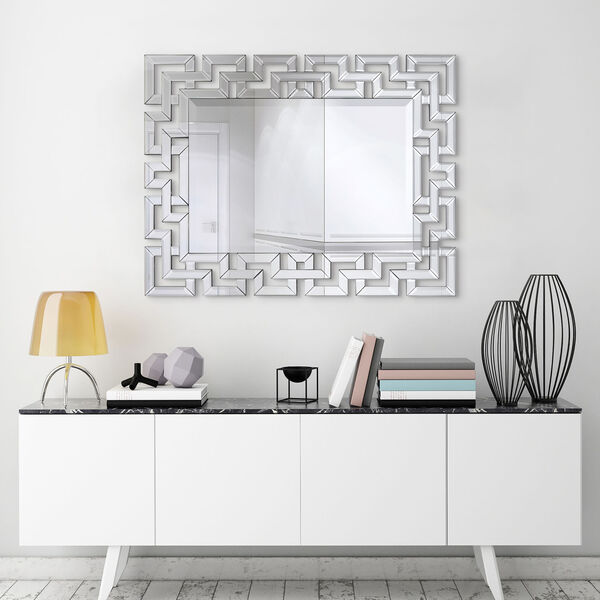 Clear 40 x 31-Inch Beveled Geometry Decorative Rectangle Wall Mirror, image 6