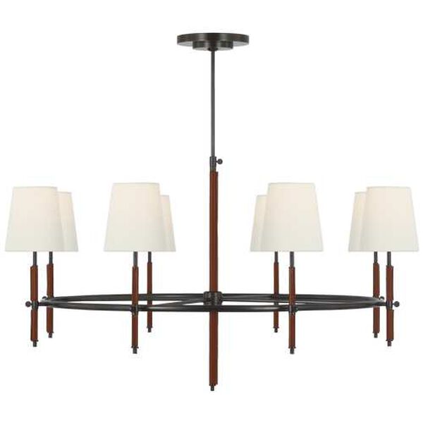 Bryant Bronze and Black Eight-Light Wrapped Ring Chandelier with Linen Shades by Thomas O'Brien, image 1
