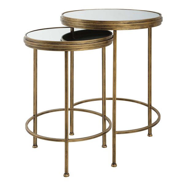 Vivian Antique Brushed Gold Mirrored Nesting Accent Tables, Set of 2, image 3