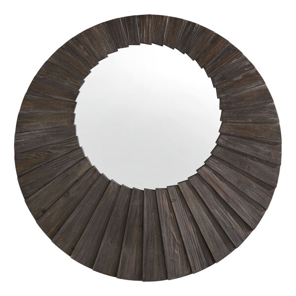 Virginia Dark Brown Reclaimed Wood 39-Inch Round Seashell Wall Mirror, image 3