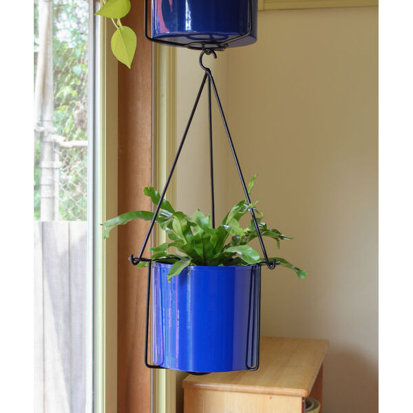Vera French Blue and Galvanized Steel Hanging Planter with Pot, image 5
