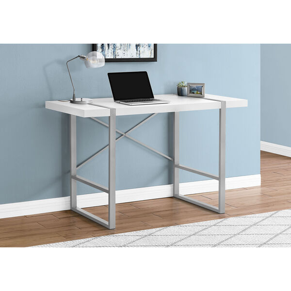 White and Silver 24-Inch Rectangular Computer Desk, image 2
