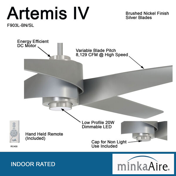 Artemiso IV Brushed Nickel and Silver LED Ceiling Fan, image 3