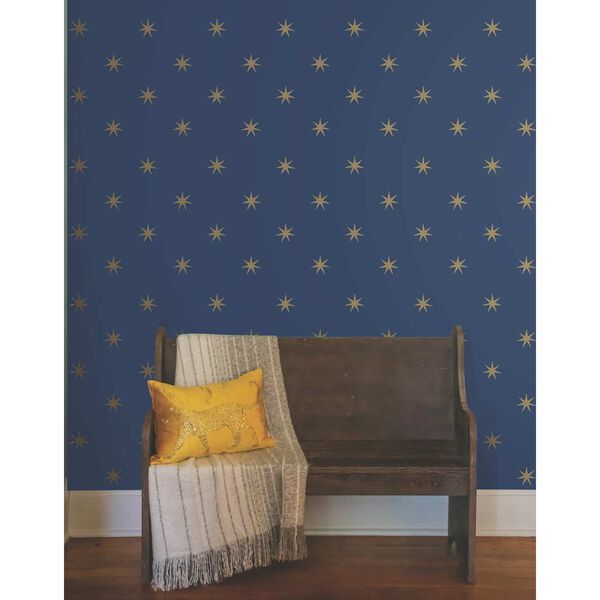 Star Splendor Navy and Metallic Gold Peel and Stick Wallpaper, image 1