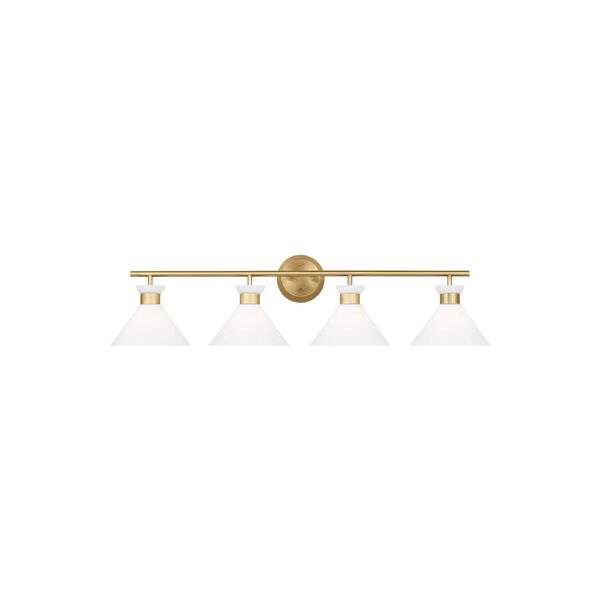 Belcarra Satin Brass Four-Light Bath Vanity with Etched White Glass by Drew and Jonathan, image 1