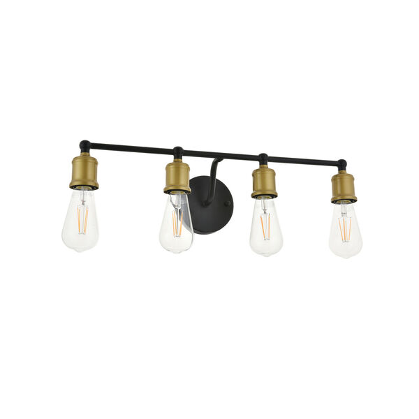 Serif Brass and Black Four-Light Wall Sconce, image 5