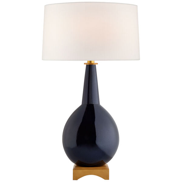 Antoine Large Table Lamp in Mixed Blue Brown with Linen Shade by Julie Neill, image 1