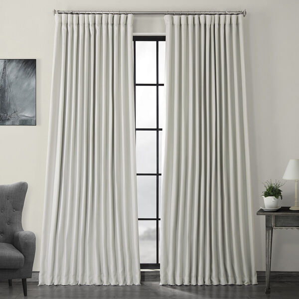 White Faux Linen Extra Wide Blackout Curtain Single Panel, image 1