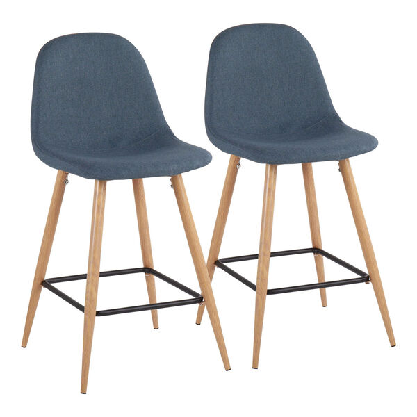 Pebble Natural and Blue Counter Stool, Set of 2, image 2