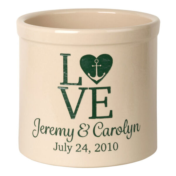 Personalized Love Anchor Stoneware Crock with Green Engraving, image 1