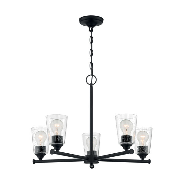 Bransel Matte Black Five-Light Chandelier with Clear Seeded Glass, image 3