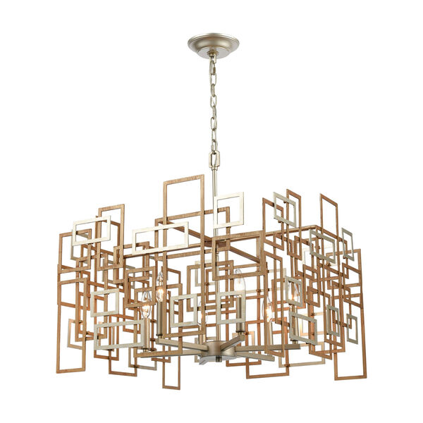 Gridlock Matte Gold and Aged Silver Six-Light Chandelier, image 1