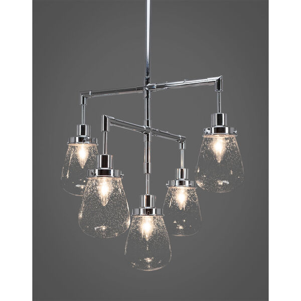 Meridian Chrome Five-Light Chandelier with Clear Bubble Glass, image 2
