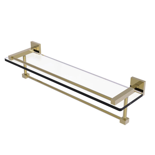 Montero Unlacquered Brass 22-Inch Glass Shelf with Towel Bar, image 1