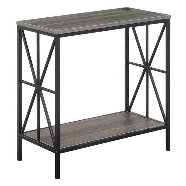 Tucson Weathered Gray Black Starburst Chairside End Table with Charging Station and Shelf, image 1
