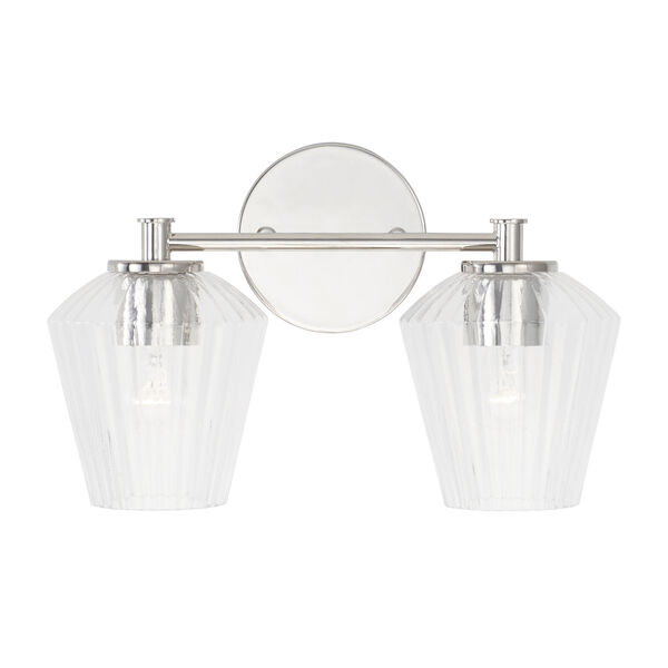 Beau Polished Nickel Two-Light Bath Vanity with Clear Fluted Glass Shades, image 2