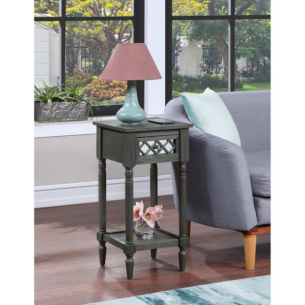 Khloe French Country Wirebrush Dark Gray  Deluxe One Drawer End Table with Shelf, image 2