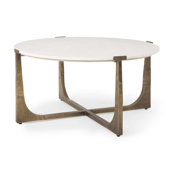 Atticus Marble and Antiqued Gold Metal Coffee Table, image 1