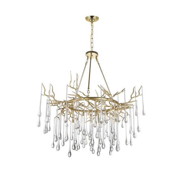 Anita Gold Leaf 12-Light 43-Inch Chandelier with K9 Clear Crystal, image 1