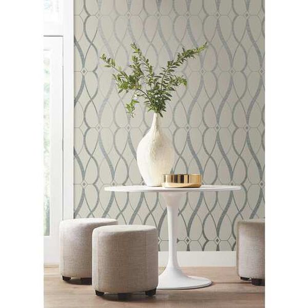 Graceful Geo Beige and Silver Wallpaper, image 1