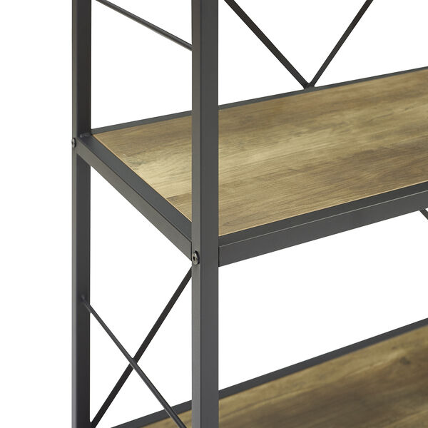 63-Inch Rustic Metal and Wood Media Bookshelf - Rustic Oak, image 5