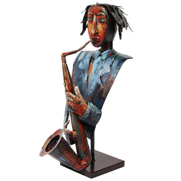 The Saxophonist Iron Hand Painted Colorful Art Sculpture, image 1