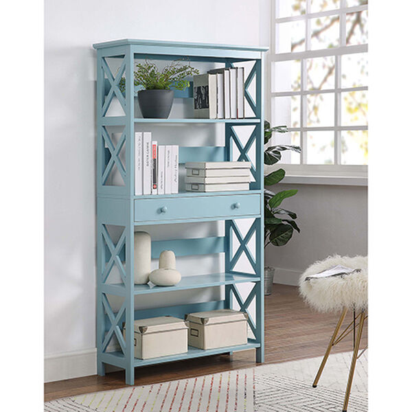 Oxford Sea Foam Five Tier Bookcase with Drawer, image 3