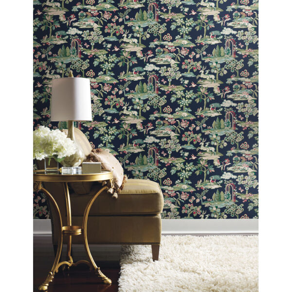 Handpainted  Navy and Red Kingswood Wallpaper, image 1