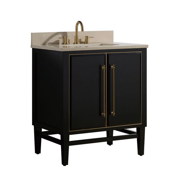 Black 31-Inch Bath vanity Set with Gold Trim and Crema Marfil Marble Top, image 2