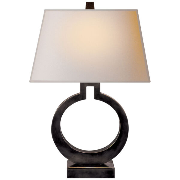 Ring Form Large Table Lamp in Bronze with Natural Paper Shade by Chapman and Myers, image 1
