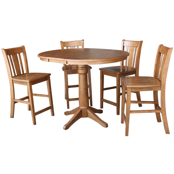 San Remo Distressed Oak 36-Inch Round Extension Dining Table with Four Stool, image 1