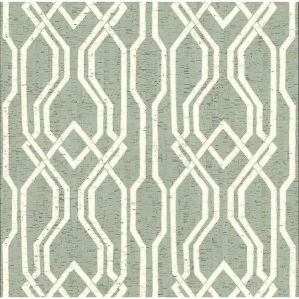 Organic Cork Prints Balanced Trellis Green and White Wallpaper-SAMPLE SWATCH ONLY, image 1