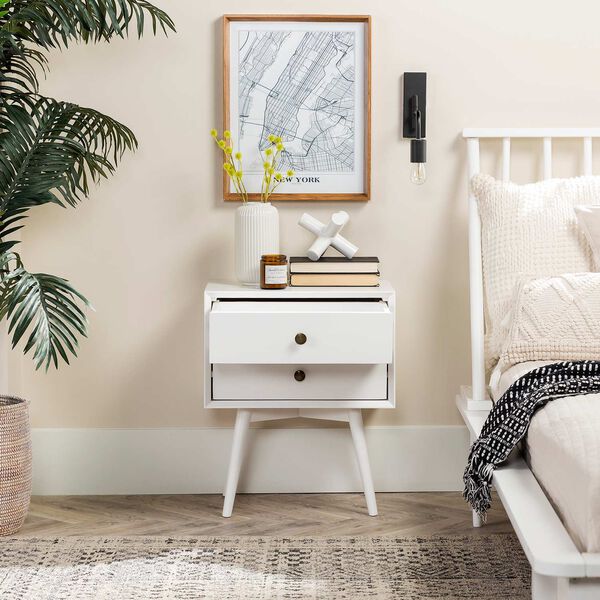 White Two-Drawer Solid Wood Nightstand, Set of Two, image 6