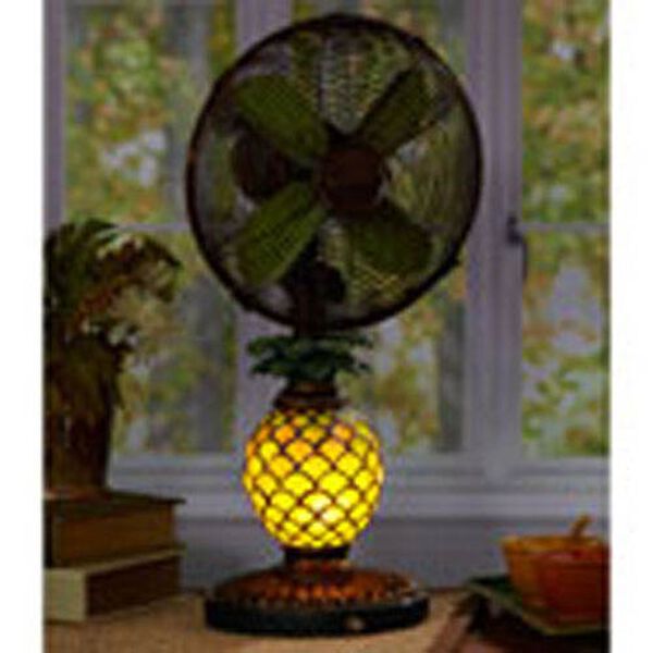 Antique Green / Brown 10 Inch Table Fan Mosaic Glass Pineapple, image 2